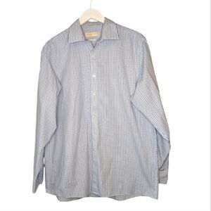 Michael Kors shirt button down long sleeve gingham blue white 16.5 34/35